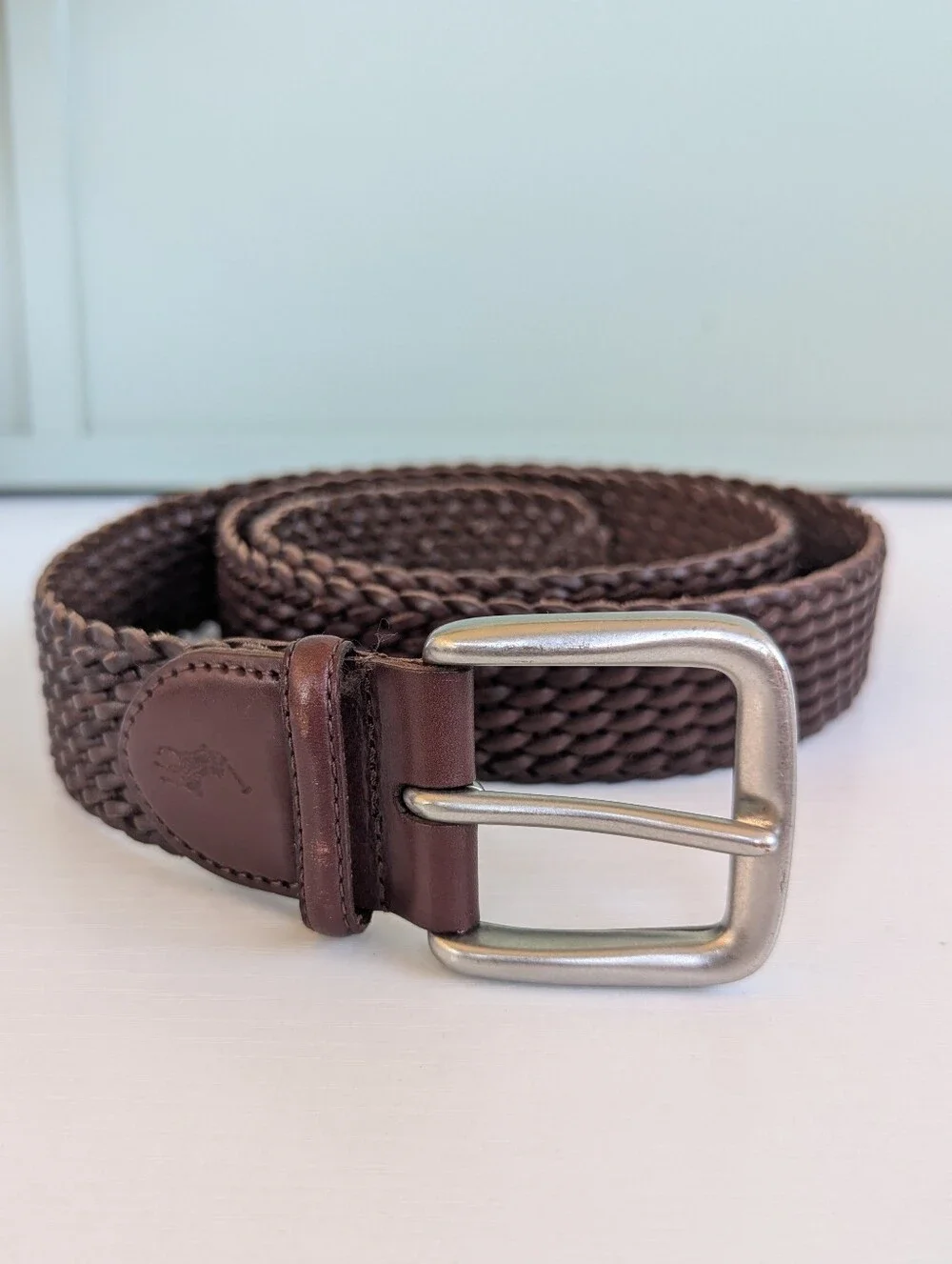 Polo by Ralph Lauren Brown Braided Leather Belt with Silver Buckle